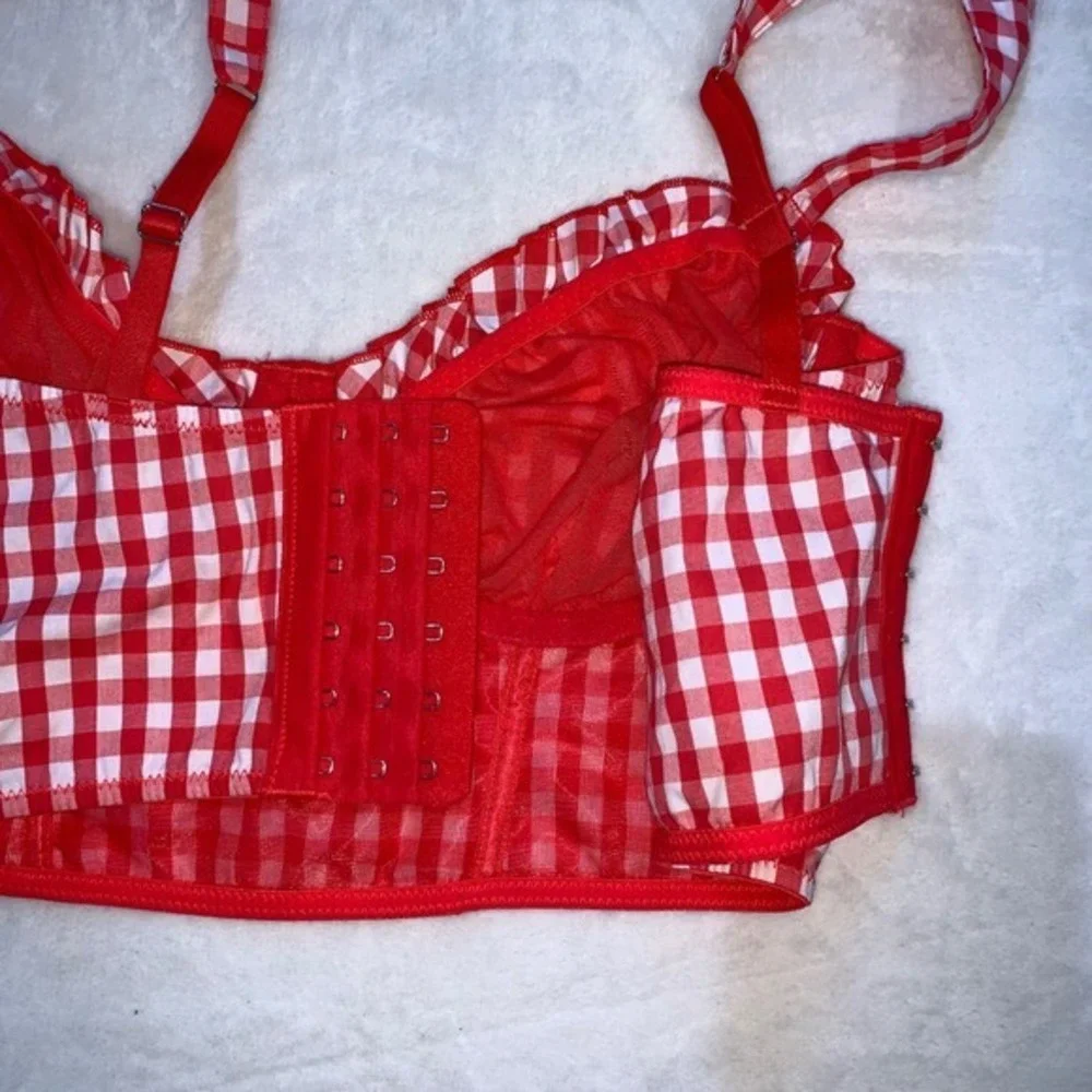 Colsie‎ small red white plaid gingham corset Underwired bralette new  milkmaid